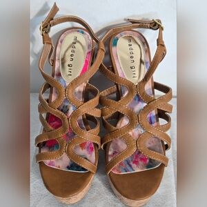 Madden Girl Beige Cork Wedge Strappy Sandals BuToe. Open Toe New 7.5 Med